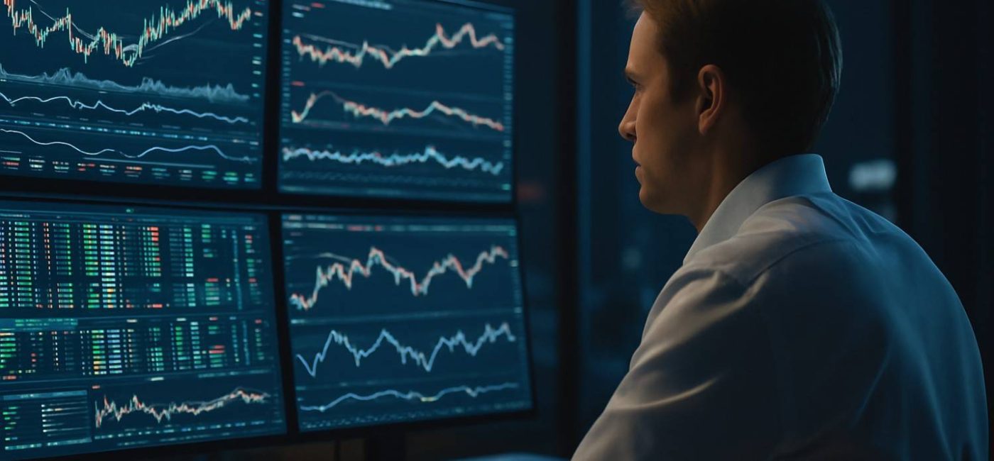 A trader focused on analyzing multiple stock charts using a swing trading screener to identify short-term trade opportunities based on market indicators
