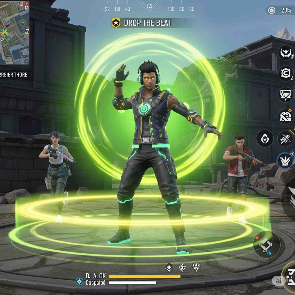 DJ Alok mid-skill with teammates nearby