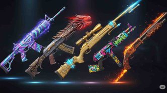 Featured image showing top legendary gun skins in Free Fire with custom effects and power boosts