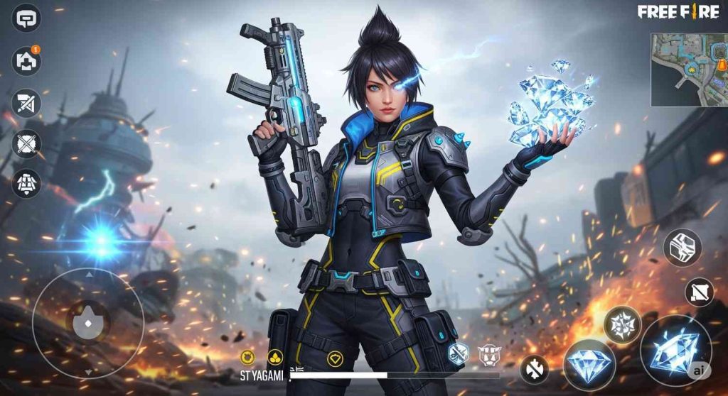 Free Fire New Character Gameplay Mechanics showing Rin Yagami using her Kunai power in battle.