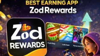 Best Earning App Zod Rewards showing play games and earn money features with reward icons and mobile app interface