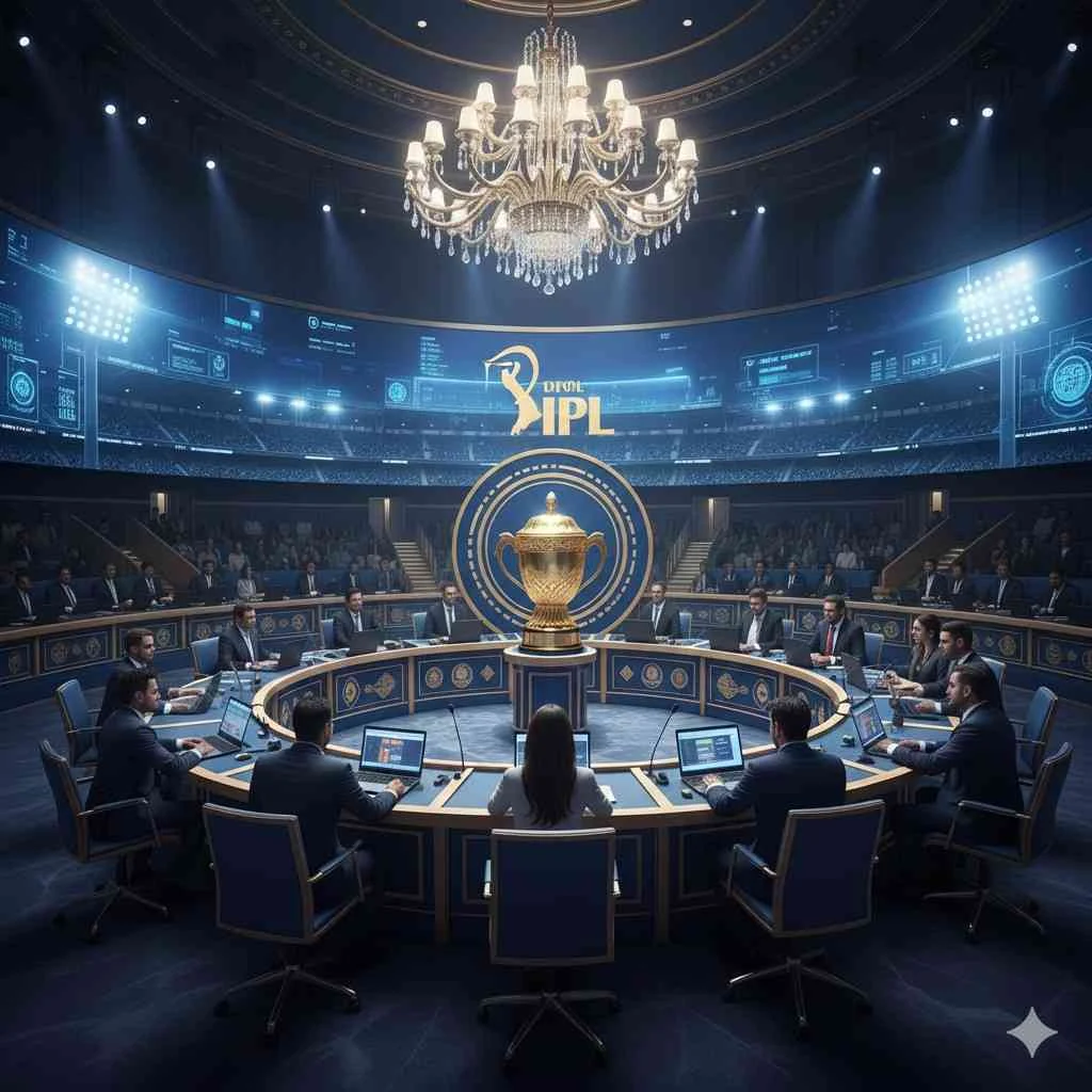 IPL Auction Shock 2026 showing the moment that changed the auction, with teams reacting inside the IPL auction hall