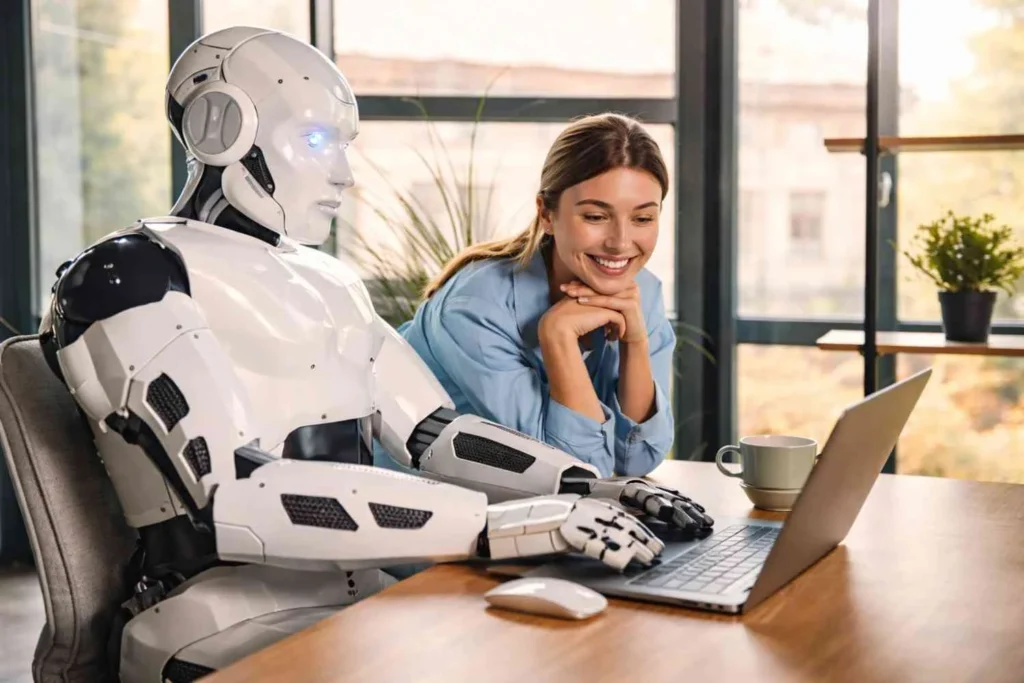 AI vs Human Jobs showing collaboration between artificial intelligence and human workers