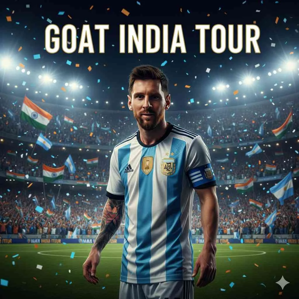 Messi India Visit 2025 royal return during the GOAT India Tour featuring Lionel Messi’s arrival and fan celebration in India.