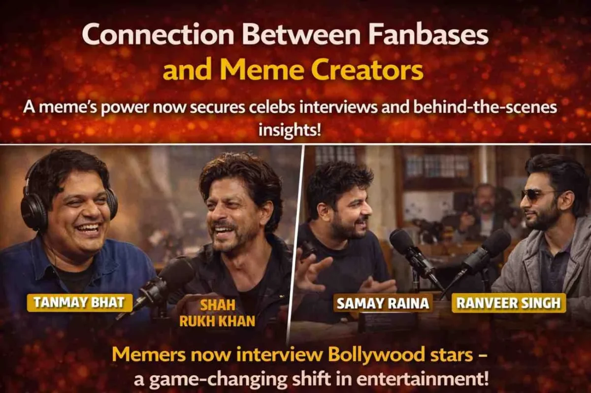 Connection Between Fanbases and Meme Creators showing how popular meme creators interview Bollywood celebrities and strengthen fan engagement through viral content.