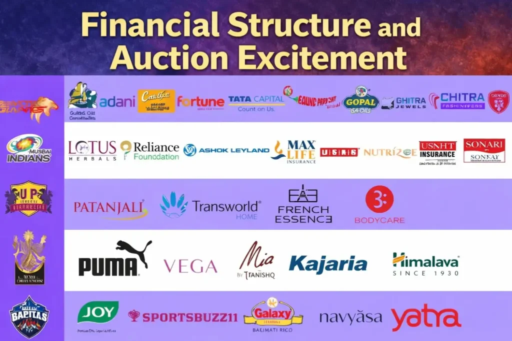 Sponsorship and brand value showcasing IPL and WPL team partners and major brand associations