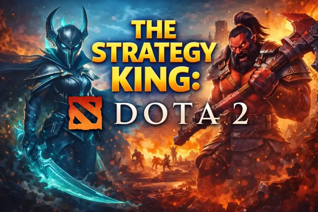 The Strategy King: Dota 2 – epic battle scene featuring iconic Dota 2 heroes in action.