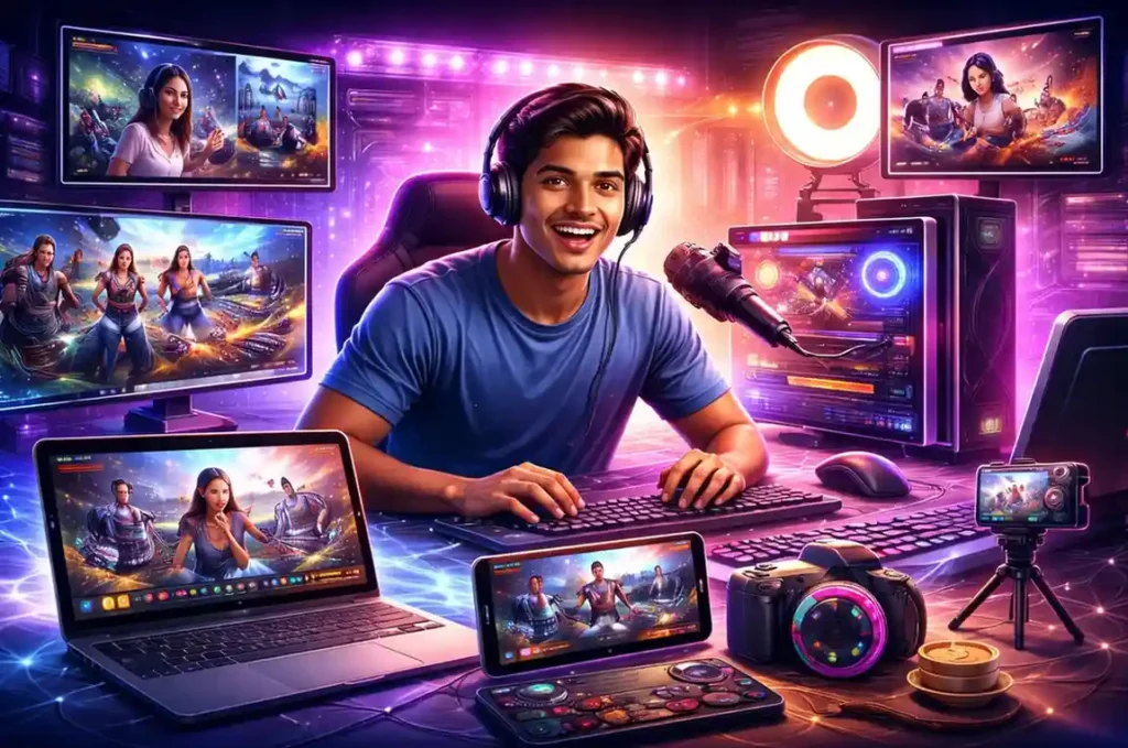 Online Gaming Industry India game streaming and content creation setup.