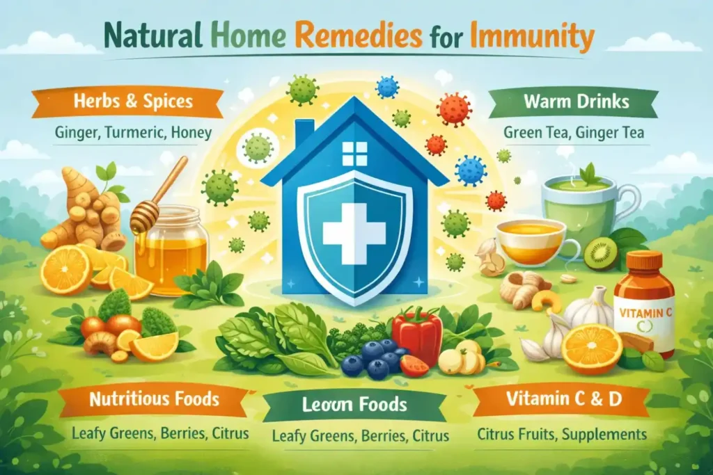 Natural Home Remedies for Immunity – herbs, honey, ginger, and healthy foods to boost immunity