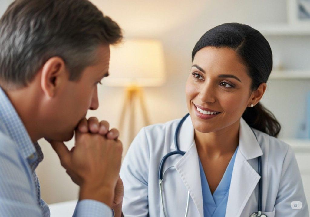 A female doctor listening attentively to a patient, demonstrating empathy and patient-centered care, a key strength of many female doctors
