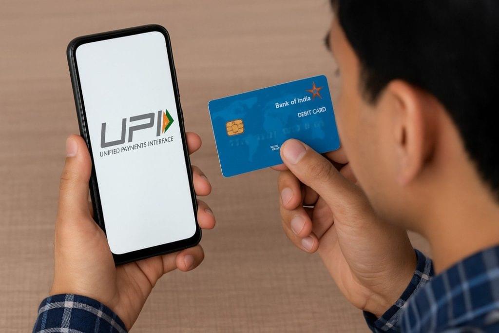 Person using UPI with Bank of India debit card for digital transactions