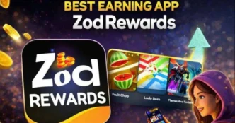 Best Earning App Zod Rewards showing play games and earn money features with reward icons and mobile app interface