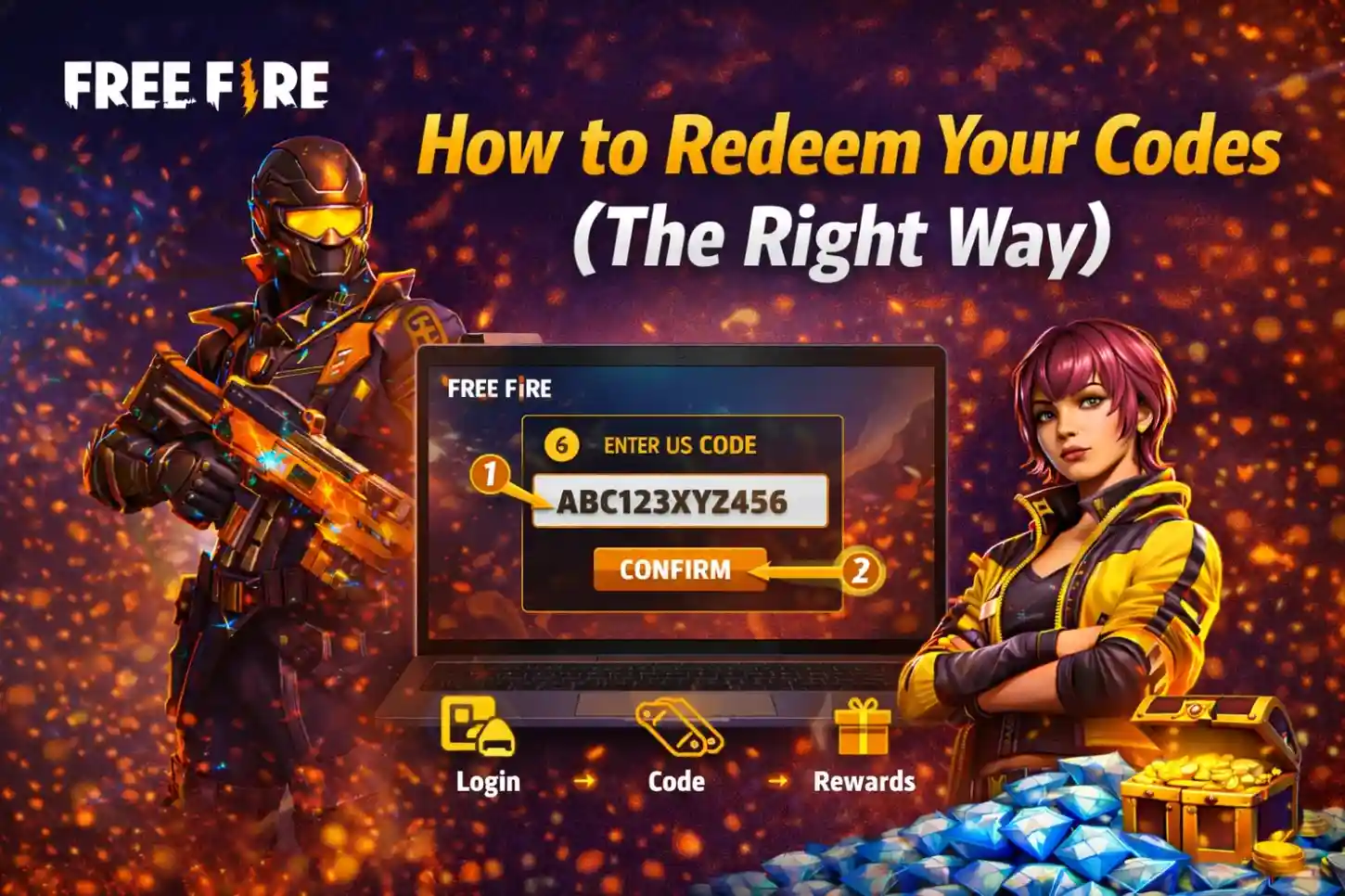 Free Fire Redeem Code Today (2026) showing how to redeem your codes the right way step by step